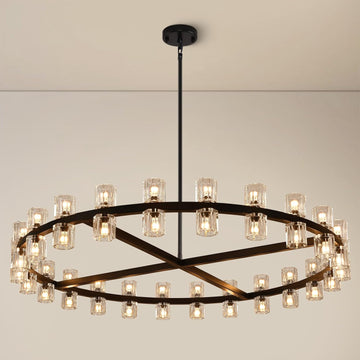 K9 Crystal 48-Light Black Round Chandelier, 48" Large Chandeliers for Living Room,Modern Farmhouse Black Wagon Wheel Chandelier for Dining Room,Entryway,Foyer,Staircase,Includes G4 Bulbs A117-B0DNZ6M2KG