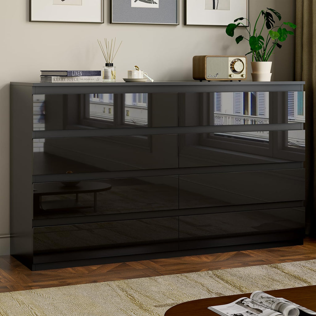8 Drawer Dresser Black 55" Wide Multi-Functional Storage Organizer