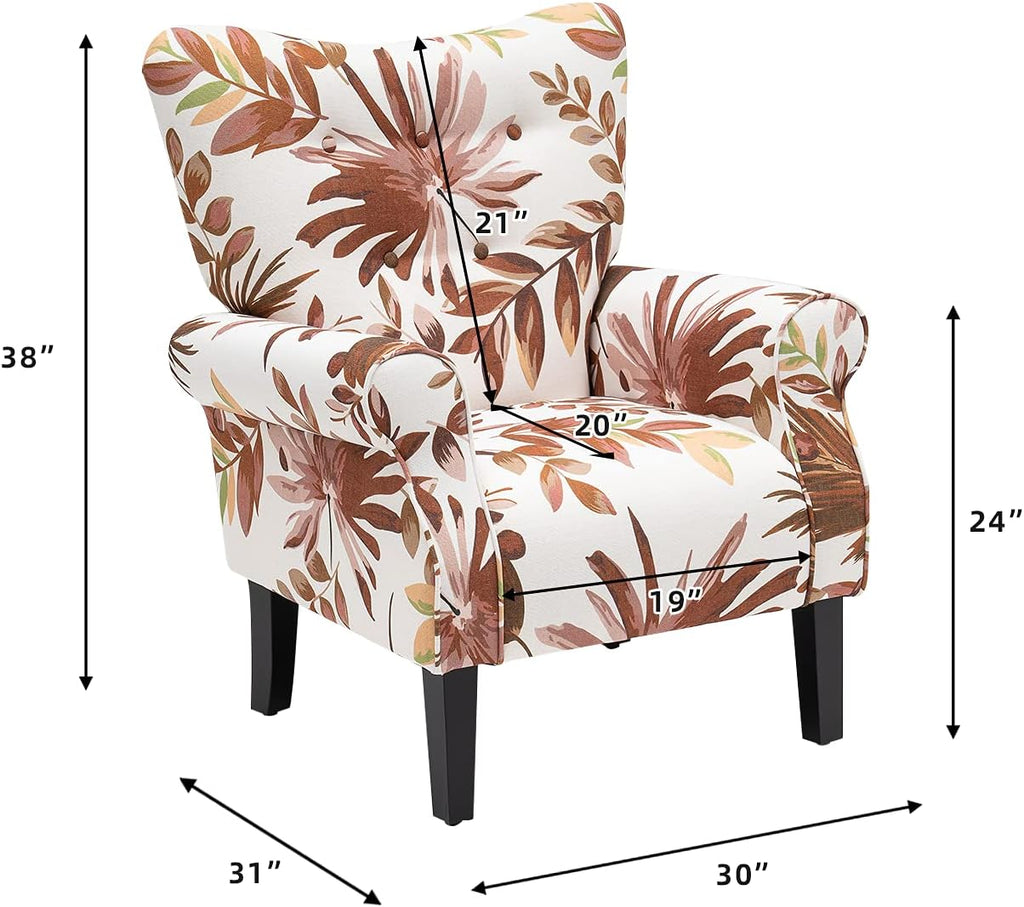 Mid Century Wingback Arm Chair,Modern Upholstered Fabric High Back Accent Chair with Wood Legs,Upholstered Single