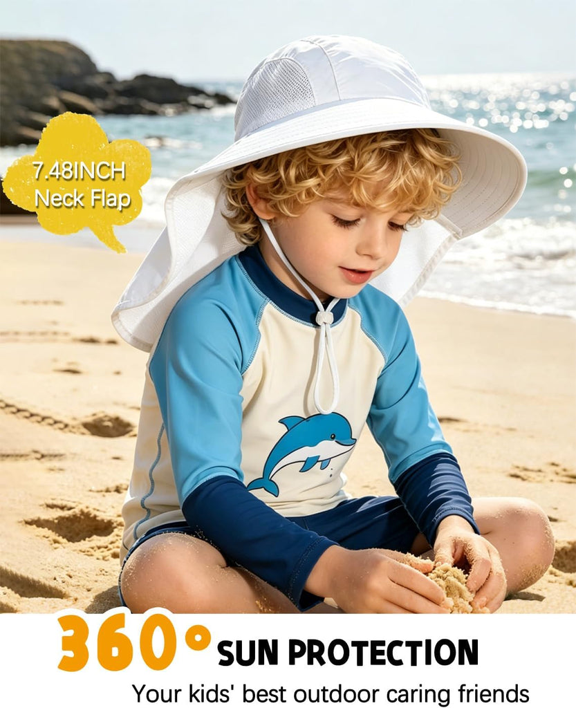Pack Kids Sun Hat with Neck Flap, Bucket Hat for Girls Boys