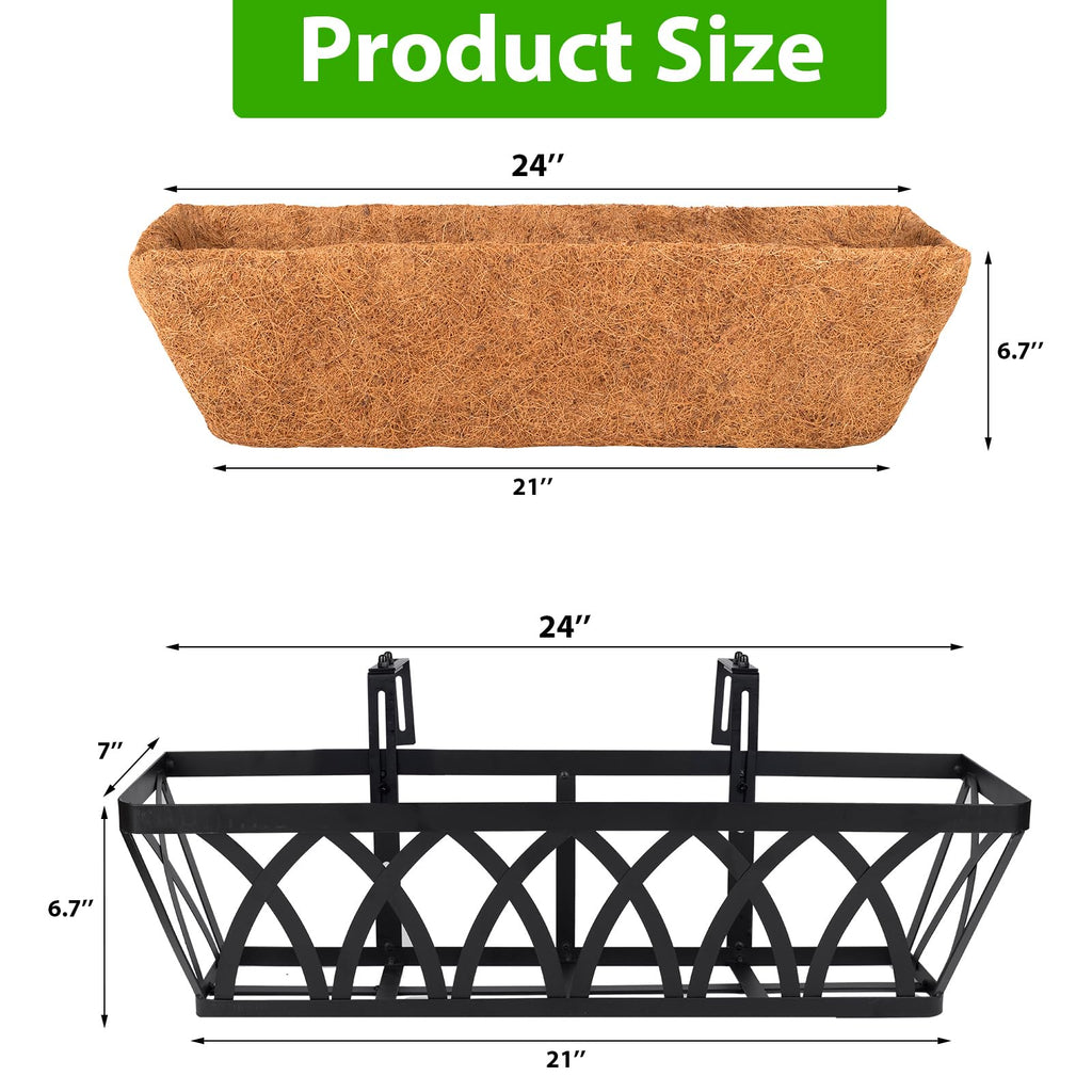Deck Balcony Railing Planter Window Boxes - 3 Pack 24 Inch Planter Box, Balcony Planters Railing Hanging, Window