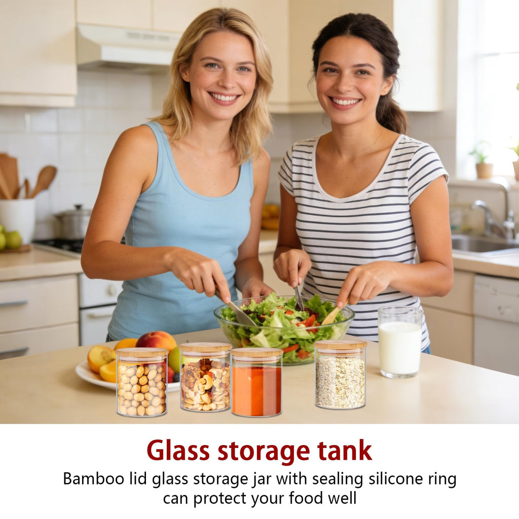Glass Jars with Bamboo Lids 16 oz, 12pcs Glass Food Storage Jars with Rewritable Labels, Bamboo Lid Jar Storage, Food