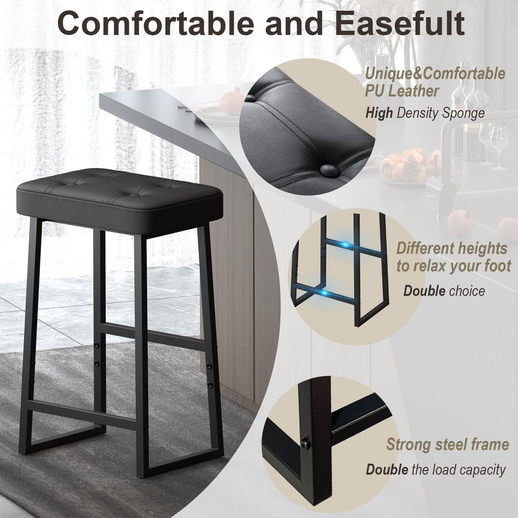 Bar Stool, Counter Height Bar stools, Modern Kitchen Island Chairs, Synthetic Leather with Stitching, 26 inches high