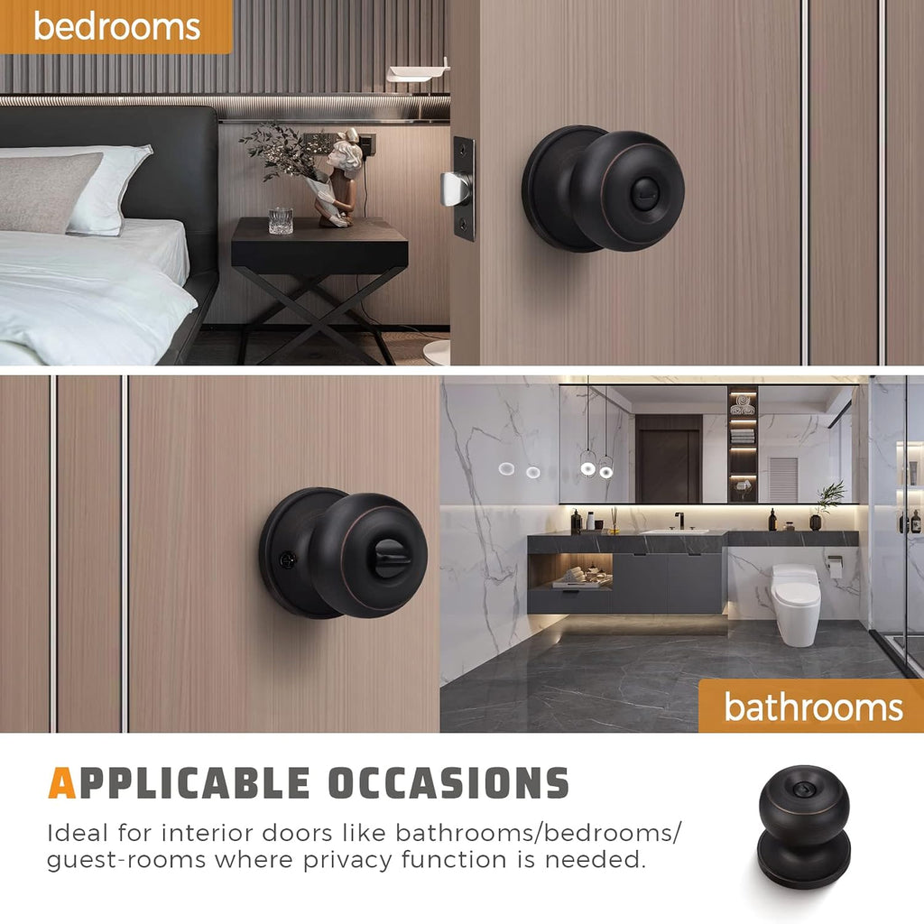 Oil Rubbed Bronze Door Knobs Interior, 2 Pack Privacy Door Knob Stainless Steel Door Knob , Inrerior Door Knob Lock