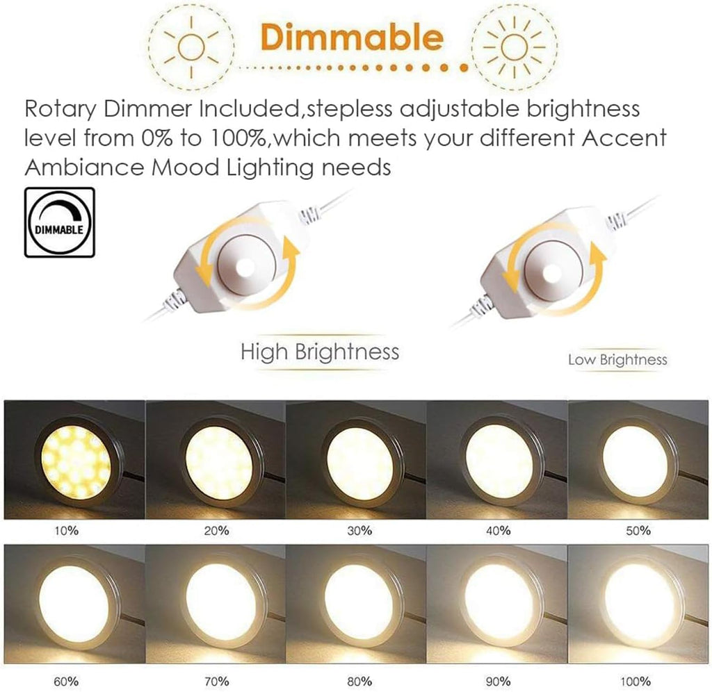 Dimmable LED Puck Lights, 6-Pack Under Cabinet Lighting Warm White