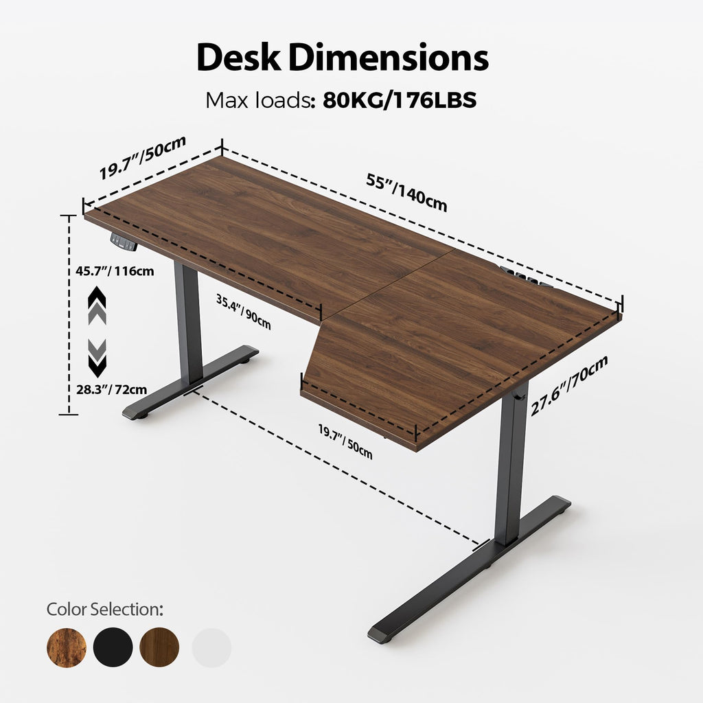 55 x 32 Inch Corner L Shaped Electric Standing Desk, Dark Walnut