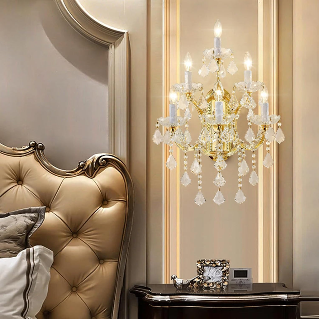 Modern Crystal Wall Sconce Lights- 6 Light Maria Theresa Crystal Wall Sconces Lighting Gold Wall Lamp Chandelier