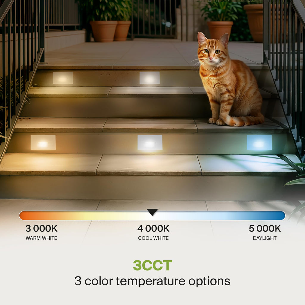 LED Recessed Step Light Fixture, Outdoor & Indoor Stair Tread Lighting | 3CCT, Dimmable, Waterproof, ETL Listed | 3W