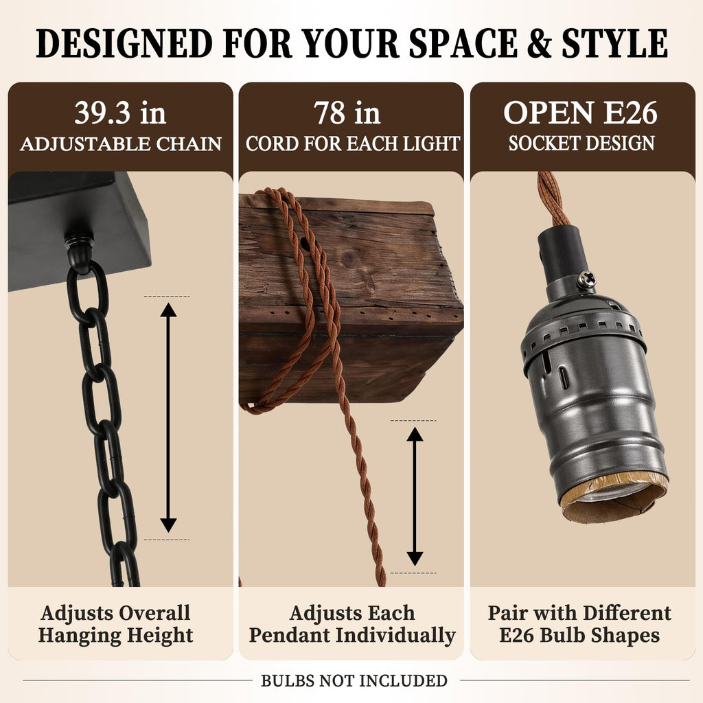 8-Light Rustic Chandeliers, Wood Chandelier