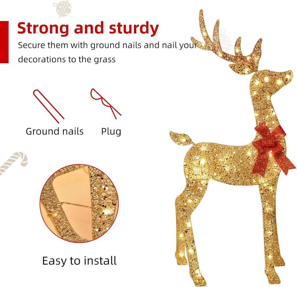 3-Piece 2D Lighted Christmas Deer Family Set - Large Outdoor Yard Reindeer Holiday Decoration with 145 LED Lights