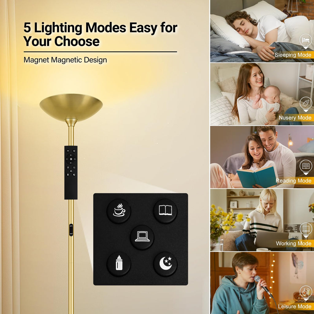 Dimmable Floor Lamp, Gold, 30W LED Torchiere