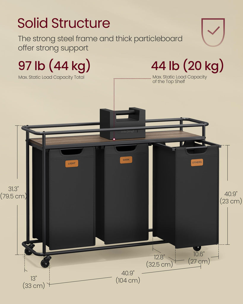 Laundry Sorter with Wheels, Portable Rolling Cart, 39.6 Gal.(150 L)