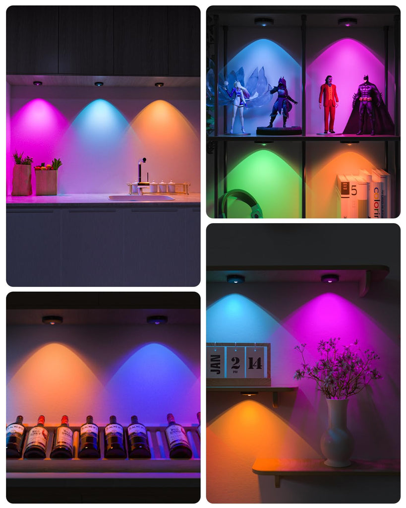 Rechargeable RGB Puck Lights with Remote,Wireless LED Tap Lights