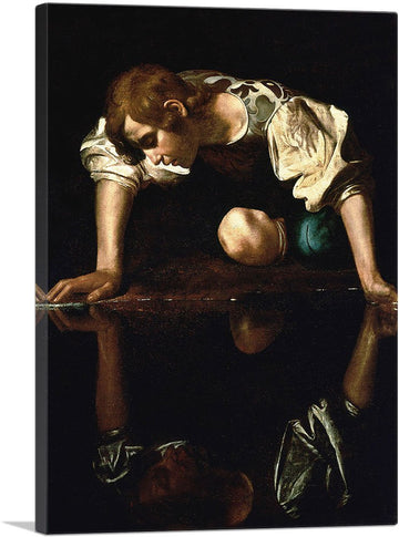 Narcissus 1599 Canvas Art Print Stretched Framed Painting Picture Poster Giclee Wall Decor by Caravaggio - 18" x 12"