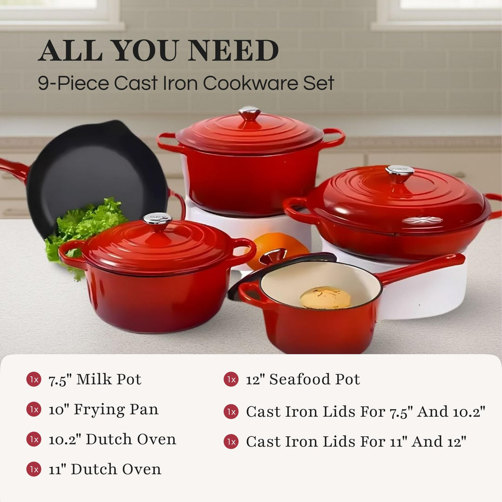 Cast Iron Cookware Set Enameled Dutch Oven Skillet
