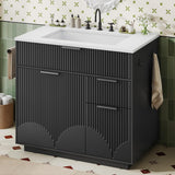 31" Fluted Freestanding Bathroom Vanity with Sink - Cabinet with Door Storage & 3 Drawers