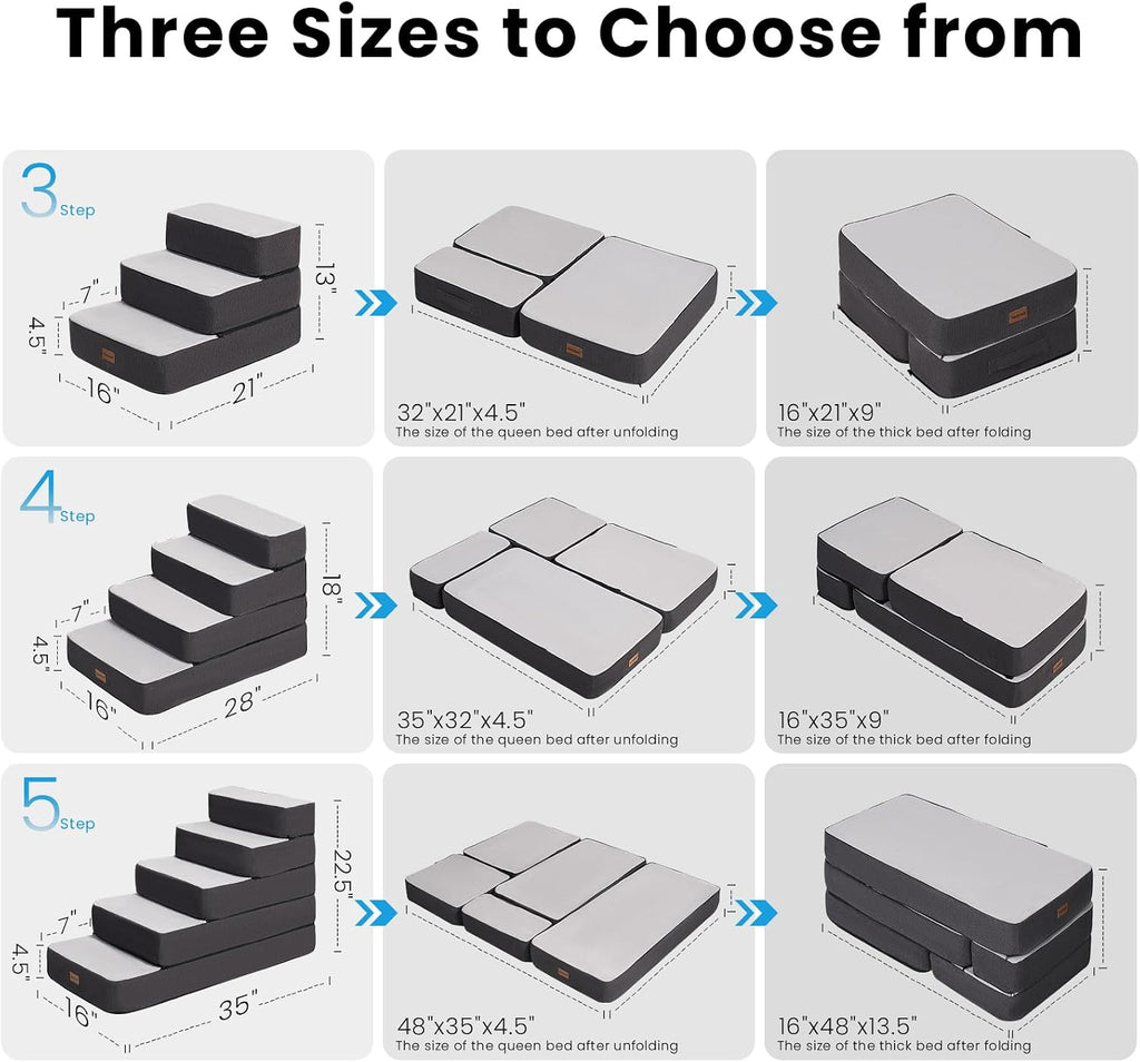 4-Step Adjustable Dog Stairs for Beds, Dog Steps for Small Dogs and Cats, Foldable Pet Stairs for Bed Climbing