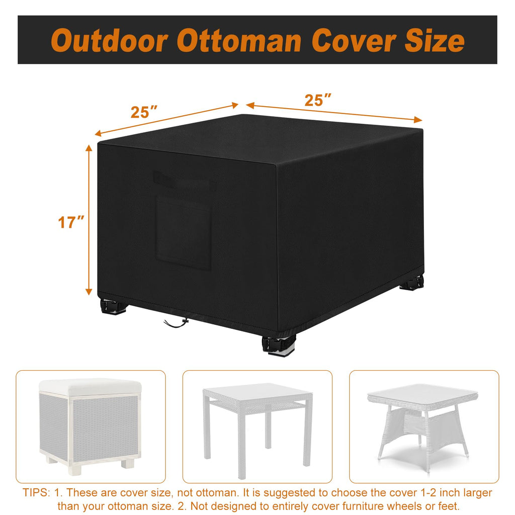 Outdoor Patio Ottoman Cover, 600D Heavy Duty Patio Furniture Cover