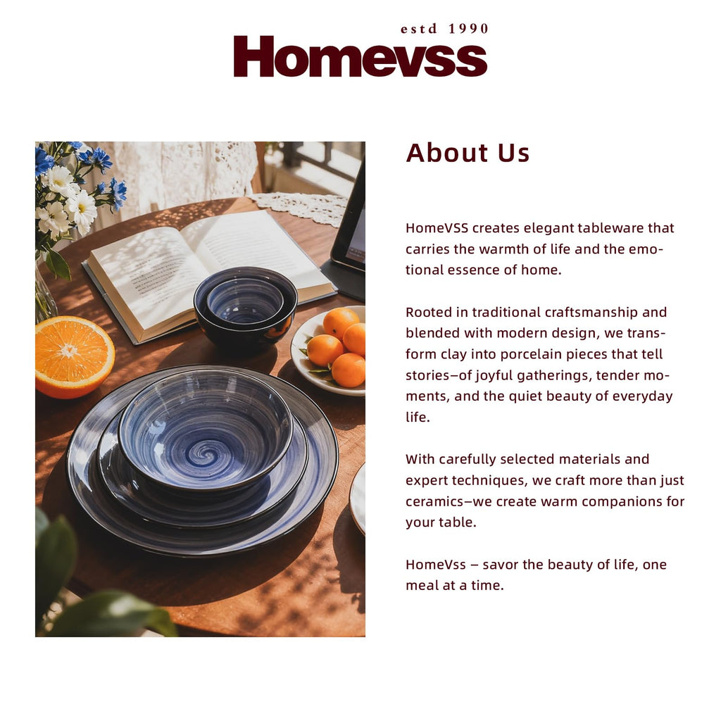 Stoneware Sonoma Dinnerware Set, Black + Speckled Handpainting (56pc Set, Cobalt)