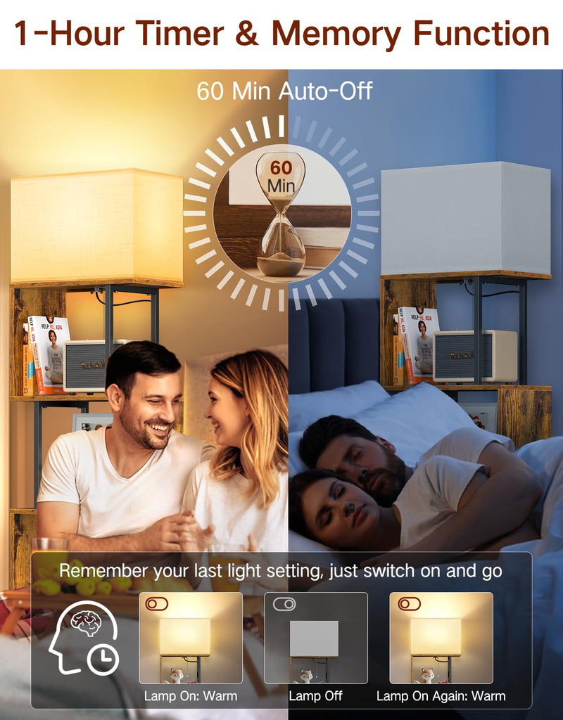 Floor Lamp with Shelves & Remote, Dimmable S-Shaped Bookshelf with 3 Color Temperature, 1-Hour Timer, Tall