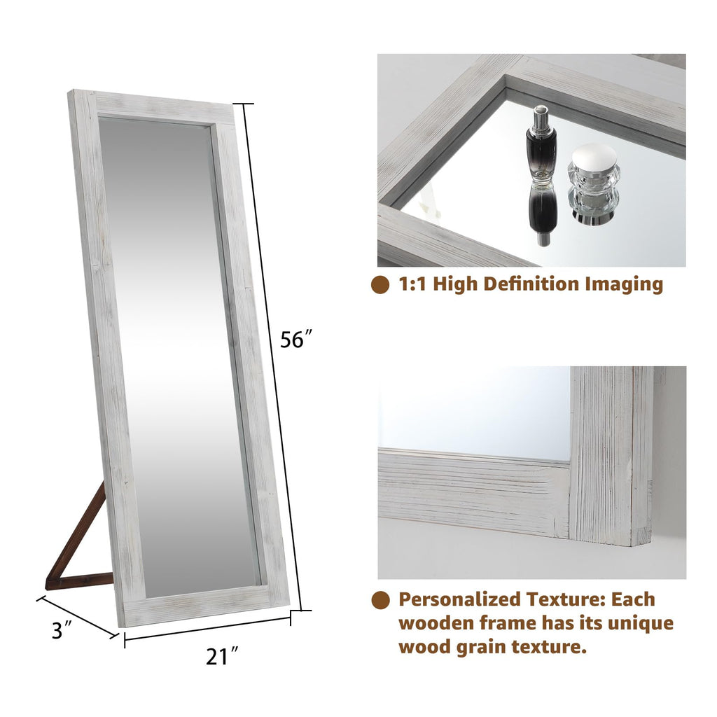 Farmhouse Full Length Mirror Wood Frame 56"x21", Weathering White