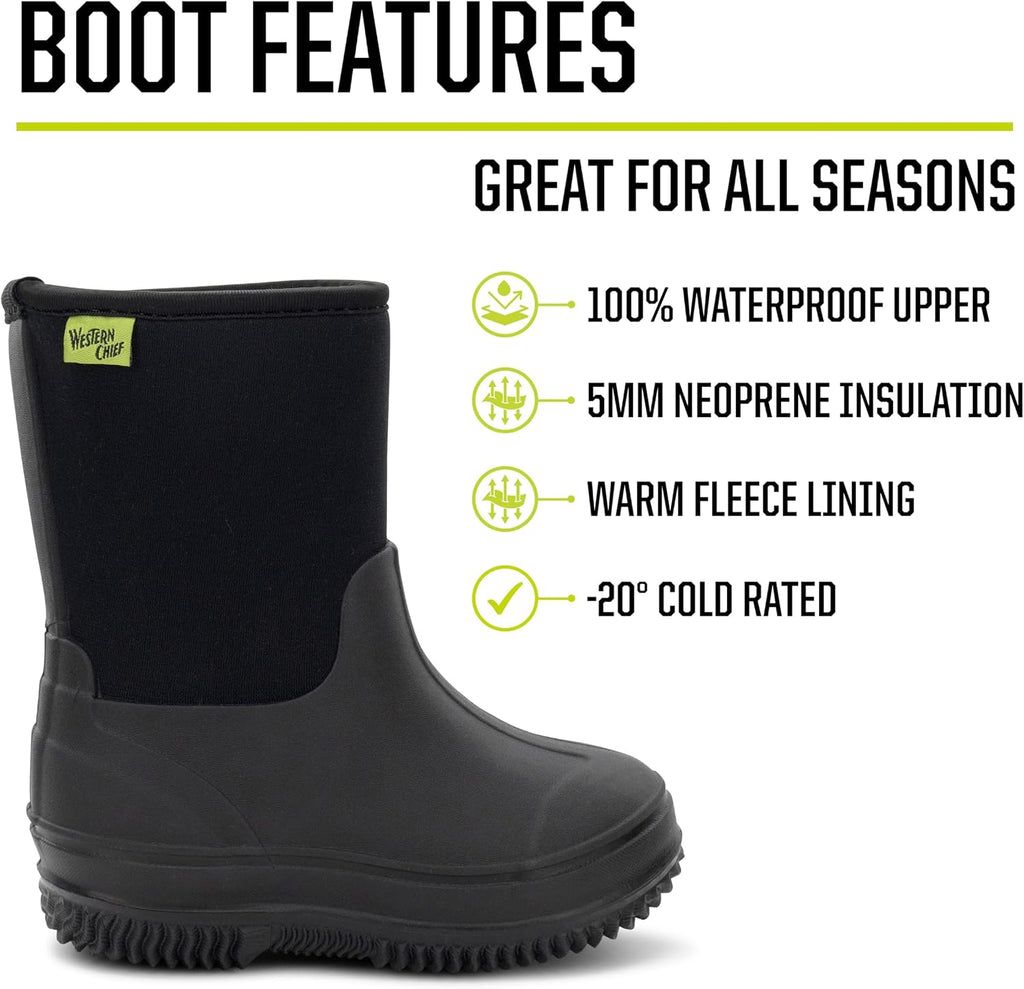 Freestyle Neoprene Outdoor Boot, Lightweight, Kid Friendly for Boys and Girls Waterproof Boot for Rain, Mud, Cold