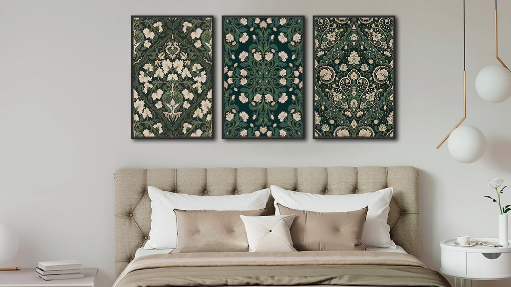 Large Framed Canvas Wall Art, William Morris Dark Green Floral, 20"x28"x3