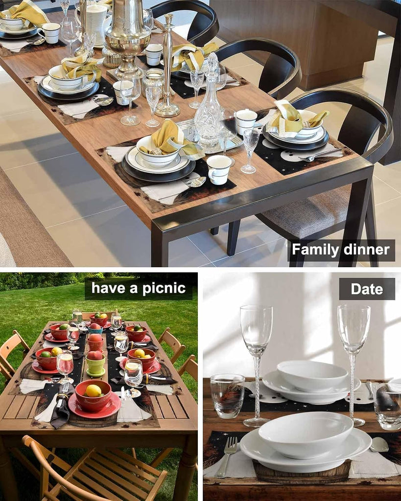 Cute Ghost Placemats Set of 6, Autumn Napkins Harvest Black Night Woven Placemat Washable Wipeable Table Placemat