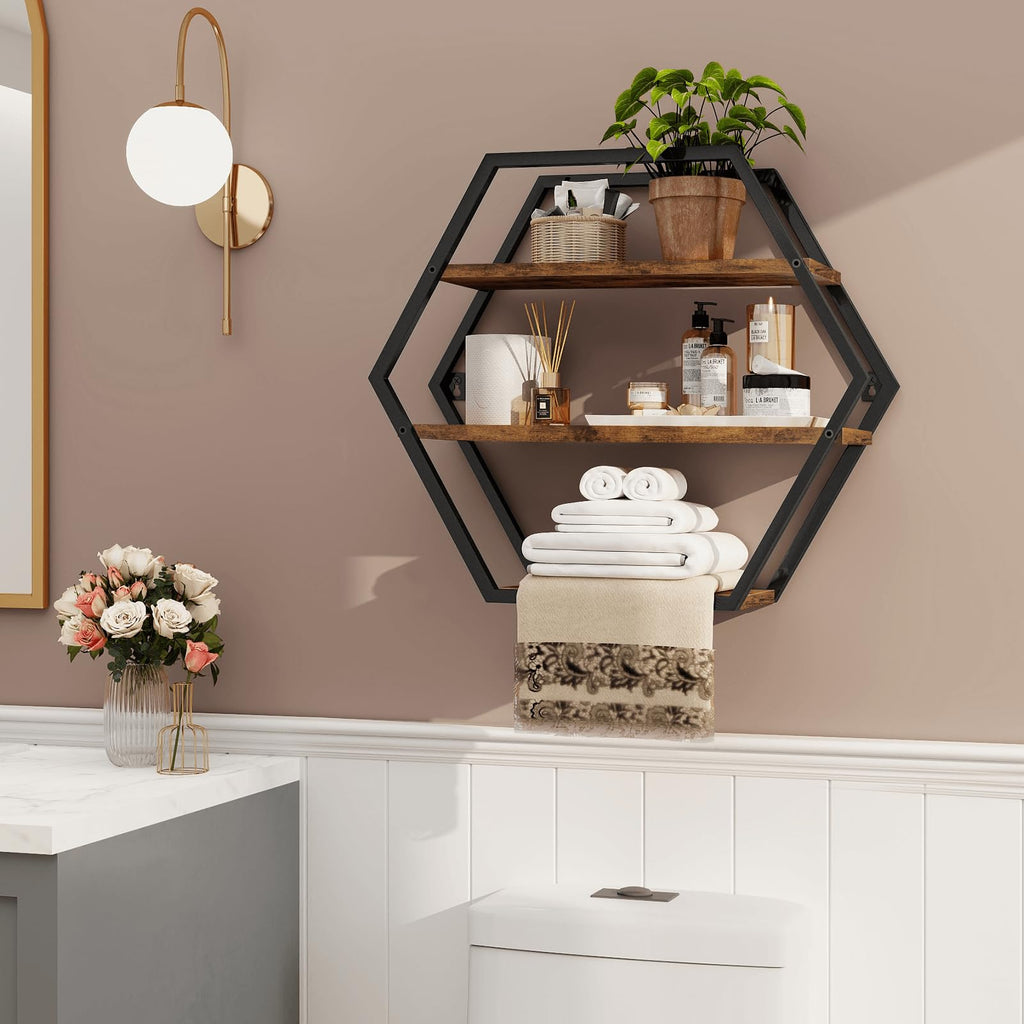 Hexagon Shelves for Wall, Decorative Hexagon Floating Shelves