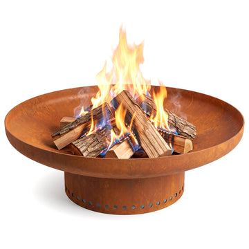 23.6 in Fire Pit, Round Outdoor Wood Burning Steel Fire Bowl