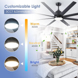 72" Black Ceiling Fan with Lights and Remote Control - Large Industrial Ceiling Fan with 8 ABS Blades, Dimming, DC Motor Reversible, Indoor/Outdoor Modern Ceiling Fan for Living Room, Black A101-B0DQKTB1F2