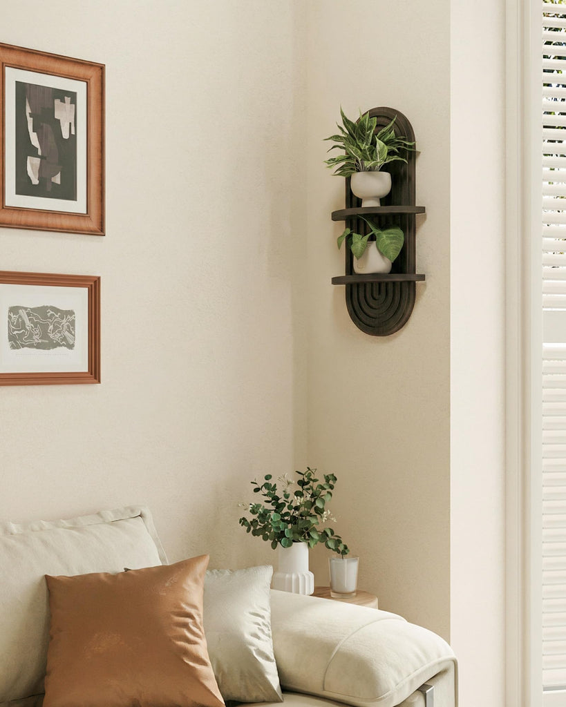 Boho Wall Decor Plant Wall Shelf Wood Plant Holder Walnut 2PCS