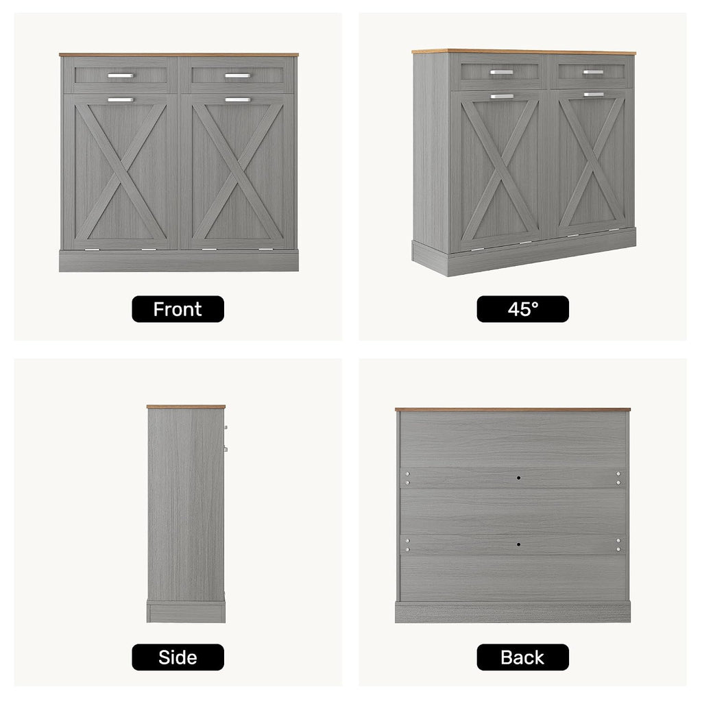 Double Tilt Out Trash Can Cabinet, 2 x 10 Gallons Hidden Garbage Recycling Cabinet with Hideaway Drawers Pet Proof