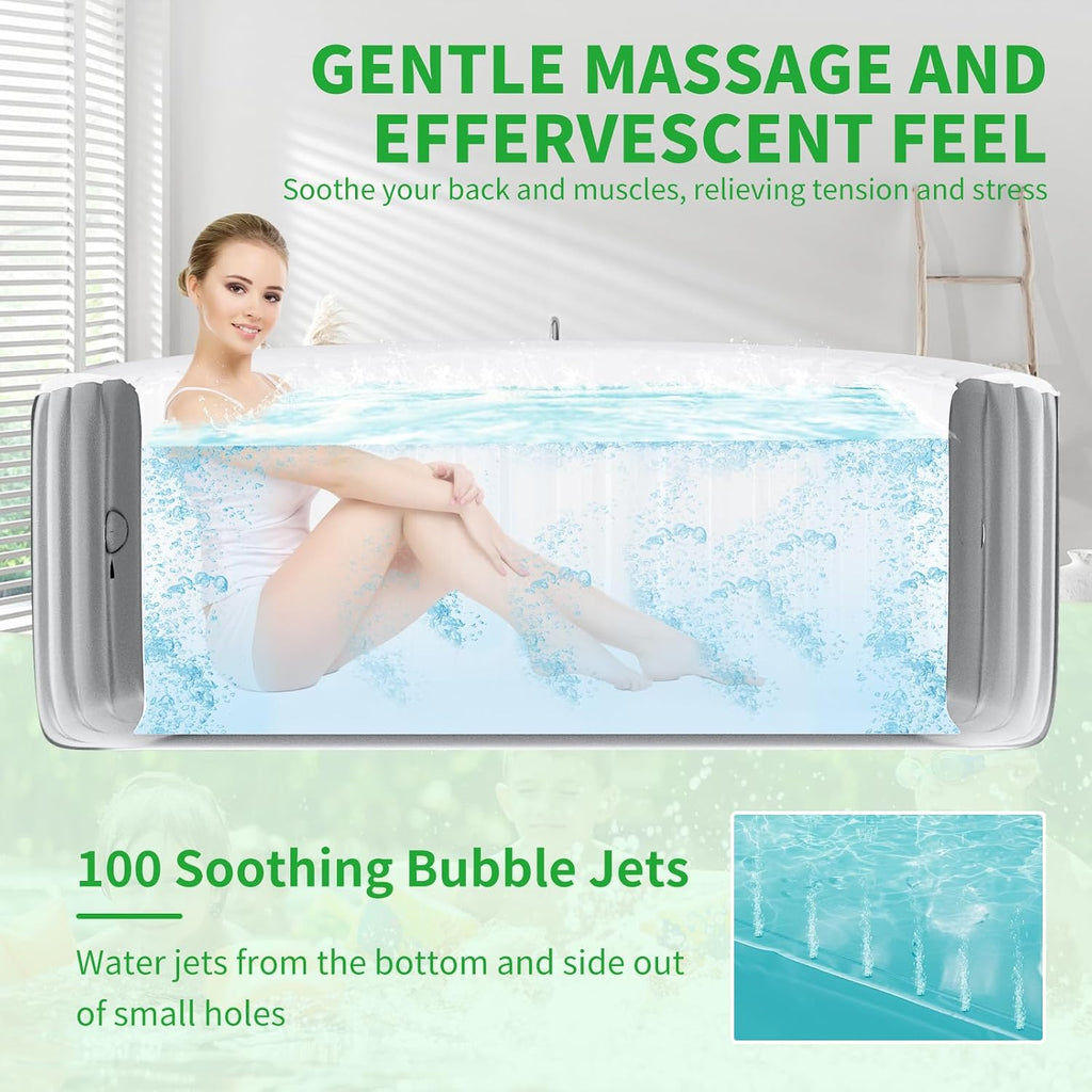 Inflatable Blow Up Hot Tub with LED Lights, 2 Person Oval Portable Hot Tub, Leak-Proof PVC Outdoor Spa with 100 Air