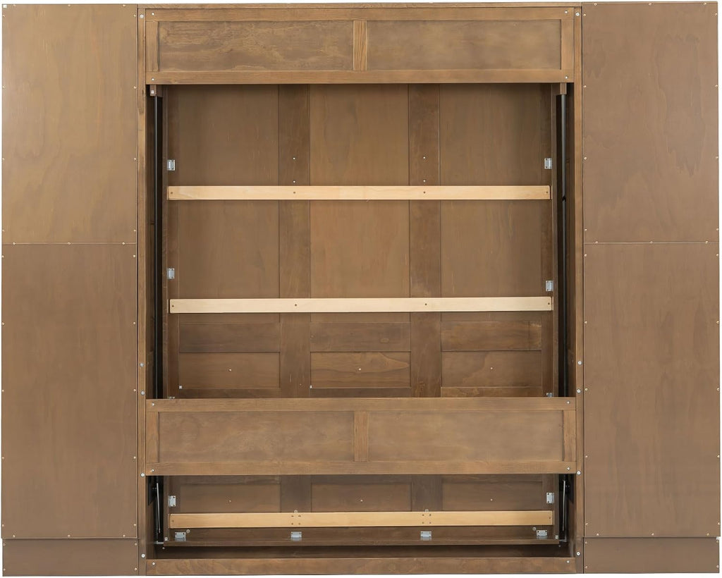 Queen Murphy Bed with Storage, Solid Wood Hidden Wall Bed Frame with Cabinets, Farmhouse Murphy Bed Fame, Can Be