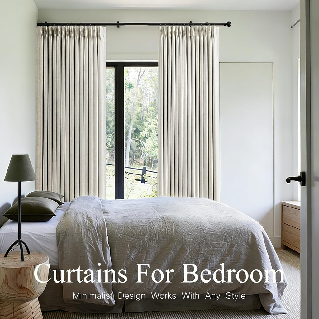 Pinch Pleated Curtains 100% Blackout Linen Curtains 95 Inches Long for Bedroom Living Room, Natural Memory Trained