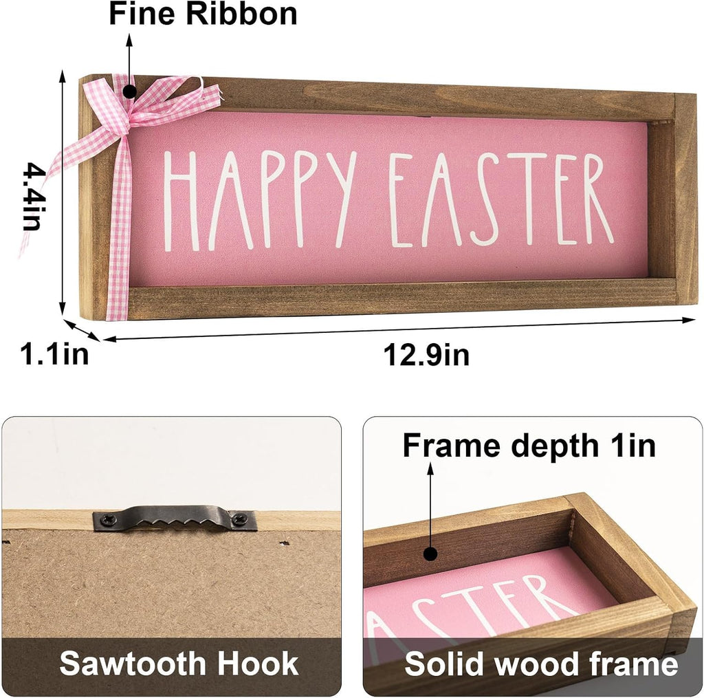 Happy Easter Sign, Wooden Pink Easter Table Top Decorations Indoor, Spring Wood Decorative Signage Wall Art Living