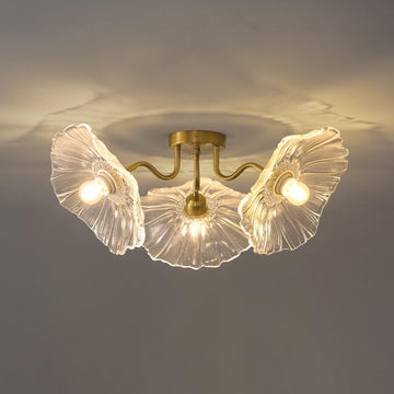 Flower Glass 3 Lights Ceiling Light - Gold Vintage Mid Century Chandelier