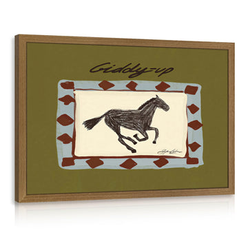 Vintage Galloping Horse Western Wall Art, Wood Framed 12x16 Inch