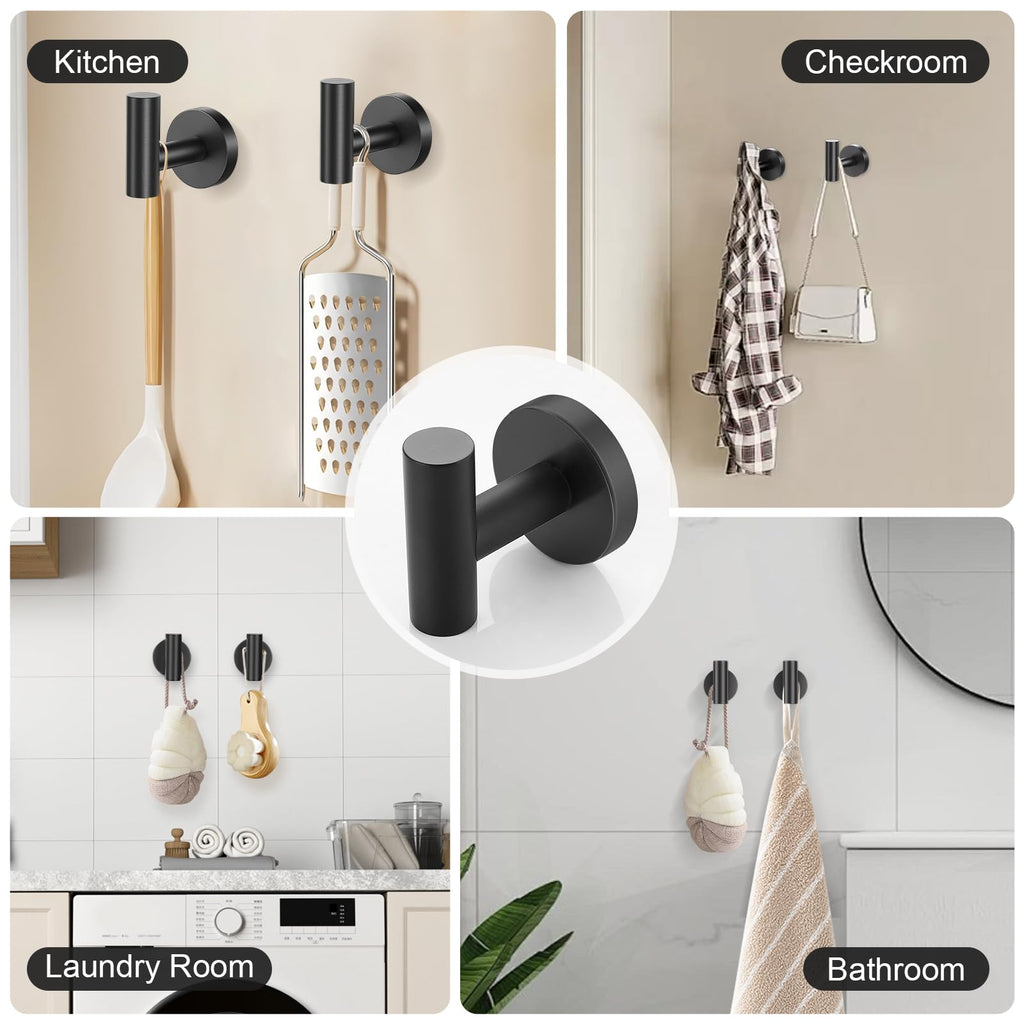 Matte Black Towel Bar Set, 5-Piece Bathroom Hardware Set with Smiley Face Towel Rings, Stainless Steel Wall-Mounted