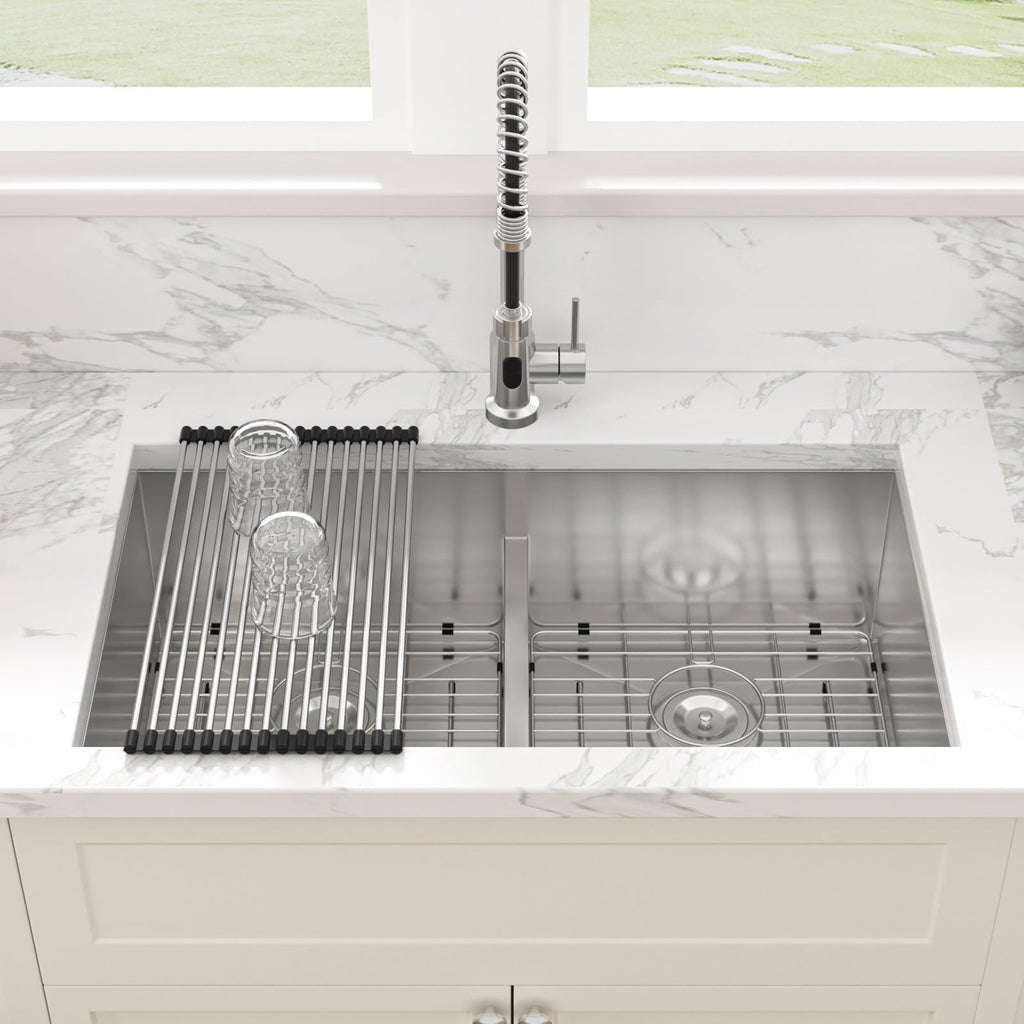 33 Undermount Kitchen Sink Double Bowl - 33x19 Kitchen Sink Low Divide Undermount Stainless Steel 16 Gauge Round