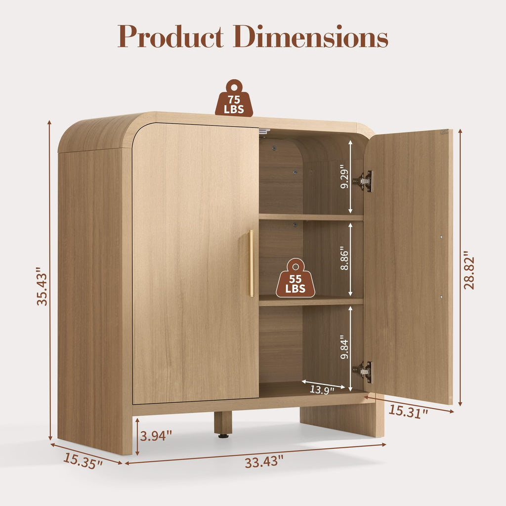 33.43" Modern Buffet Cabinet with Storage, Curved 2-Door Sideboard