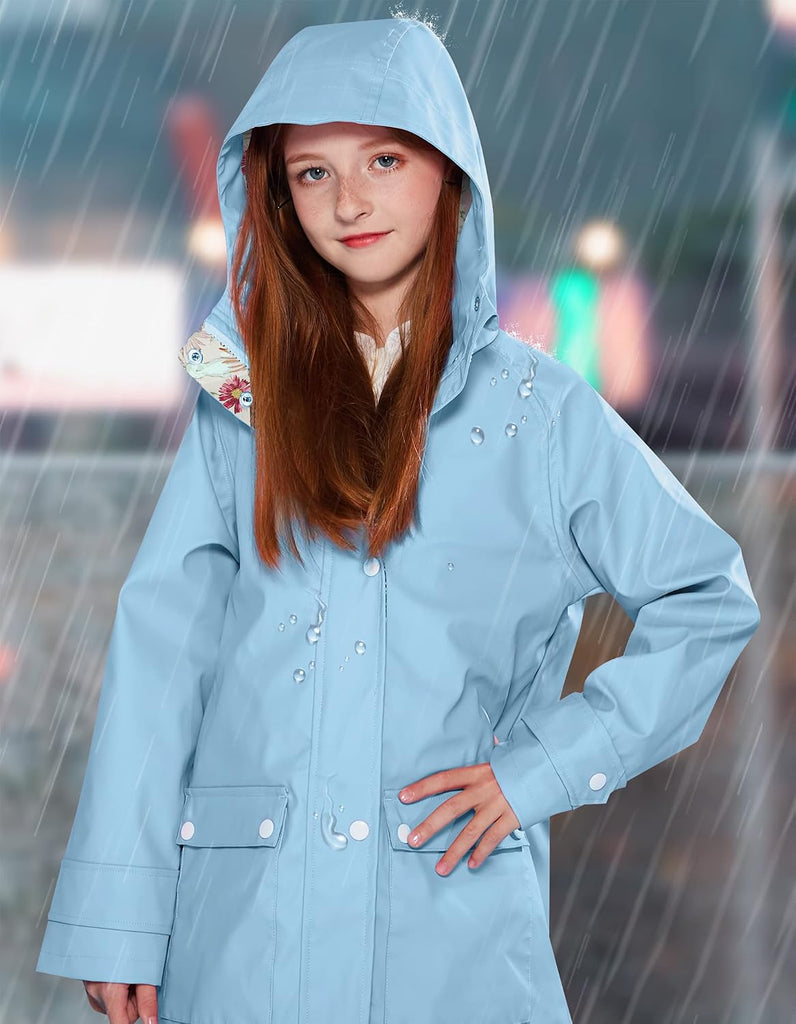 Kids Rain Jacket Hooded Water-Resistant Raincoat -14