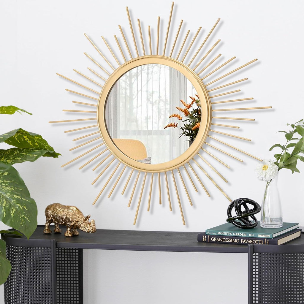 Gold Mirrors for Wall Metal Sunburst Wall Mirrors Home Décor Decorative Hanging Wall Art Bedroom Entryway Large 24" x