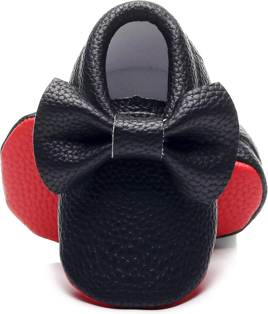 Double Bow Fringe Baby Moccasins - Soft Sole Baby Shoes Girls Toddler Crib Flats