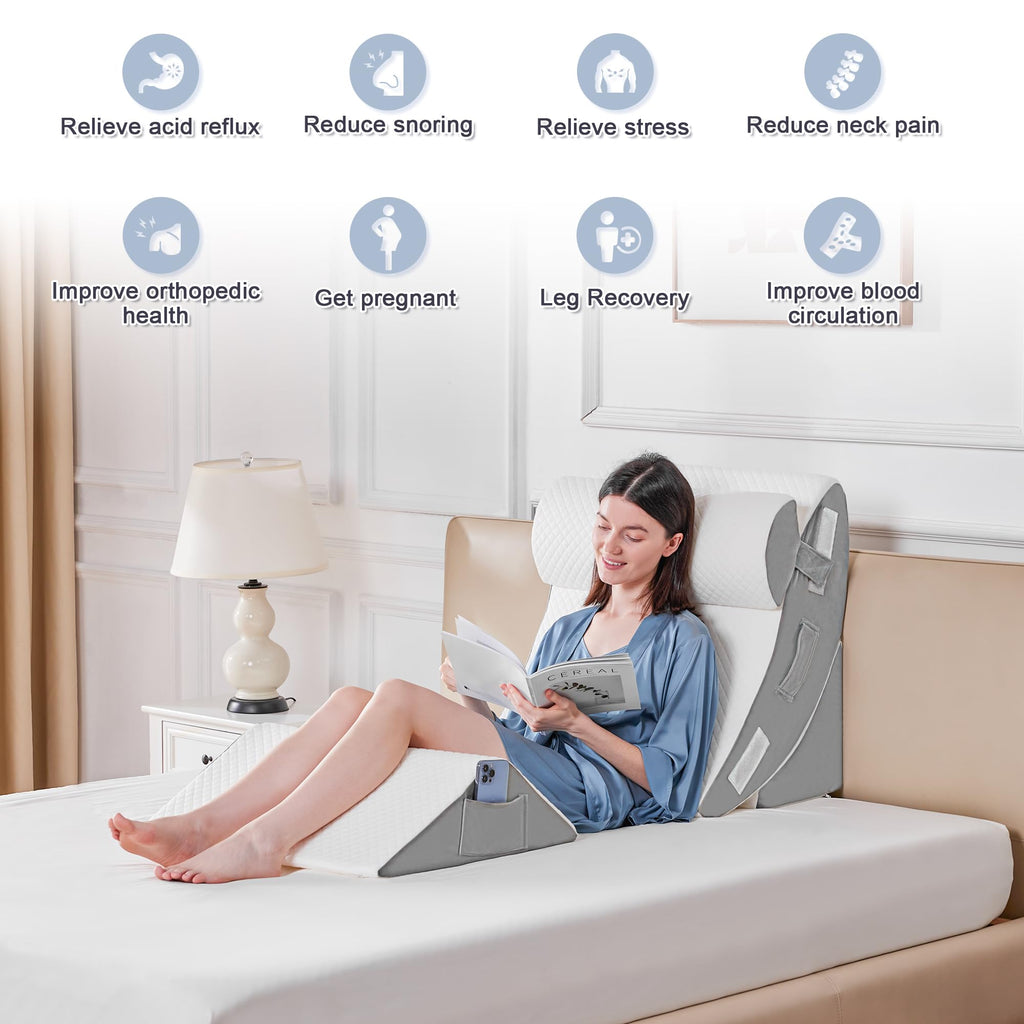 4PCS Orthopedic Bed Wedge Pillow Set for Sleeping, Post Surgery Foam Pillow for Body, Back and Leg Pain Relief, Triangle