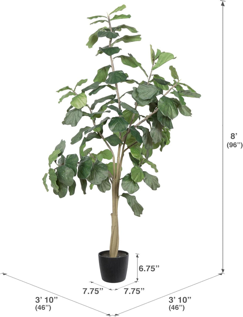 8ft Artificial Potted Fiddle Tree - 114 Large Fiddle Leaves - Green Silk - Artificial Indoor Fiddle Plant - Single