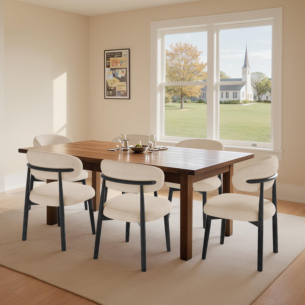 Wooden Dining Chairs Set of 8, Mid Century Modern Fabric Upholstered Kitchen Chairs Side Chairs, Farmhouse Dining