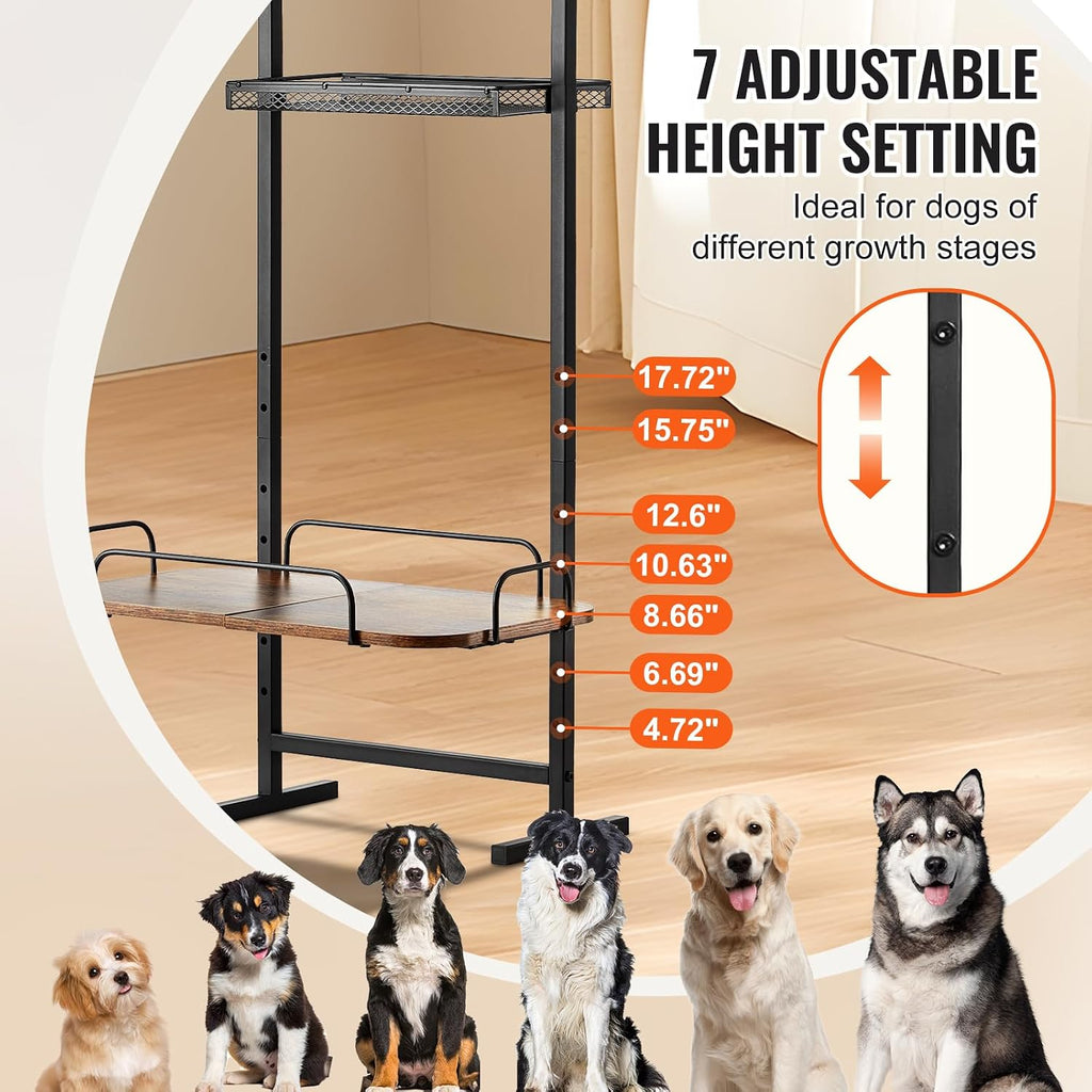 Elevated Dog Bowls with 7 Adjustable Height, Dog Feeding Station with Storage, Raised Dog Bowl Stand, Lifted Dog Bowl