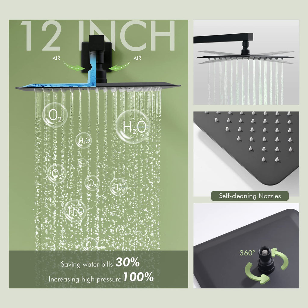 Shower System with Body Jets, Shower Faucet Sets 12" Rain Shower Head with Handheld Spray, Can Use at Same Time, Push